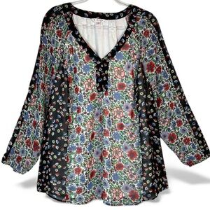 Nanette Lepore Multicolor Boho Floral Tunic Blouse Long Sleeves | 2X